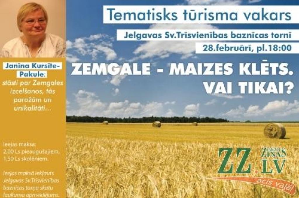 Tūrisma vakarā stāstīs par Zemgali