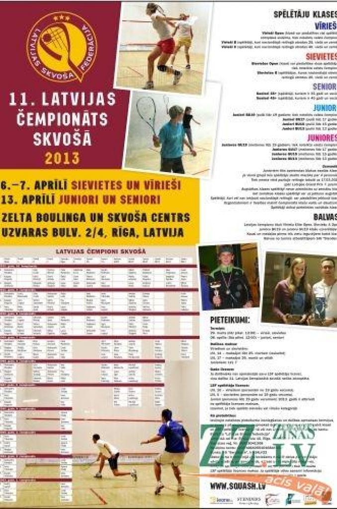 Latvijas čempionātā skvošā startēs 17 jelgavnieki