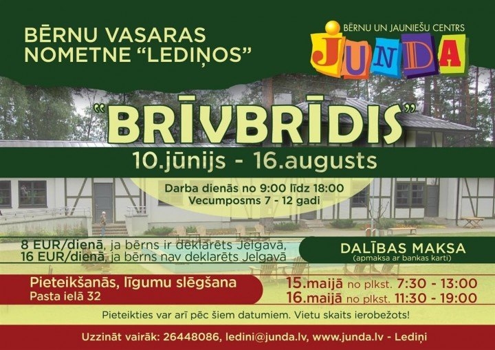 Sākusies pieteikšanās Jelgavas bērnu un jauniešu centra “Junda” vasaras nometnei “Brīvbrīdis”