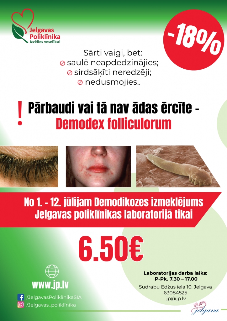 Jelgavas poliklīnika aicina pārbaudīt, vai ādā pārmērīgi nav atrodama ādas ērcīte