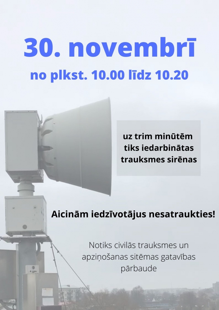 VUGD 30.novembrī veiks trauksmes sirēnu pārbaudi