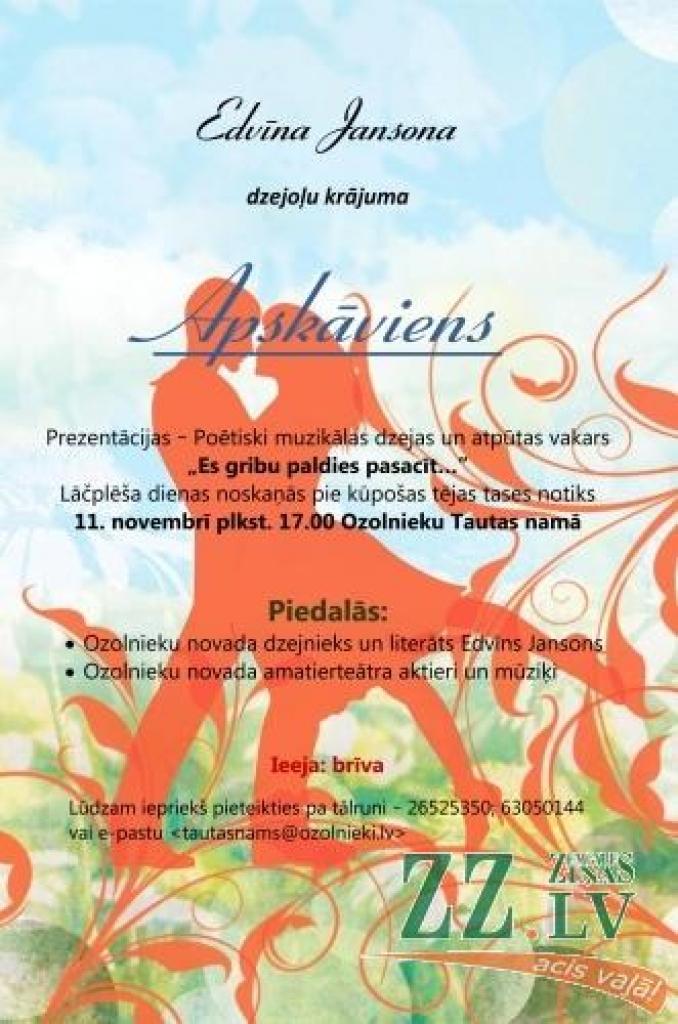 Ozolnieku novada dzejnieks prezentēs dzejoļu krājumu