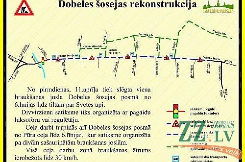 Dobeles šosejā satiksme uz laiku būs vienā joslā