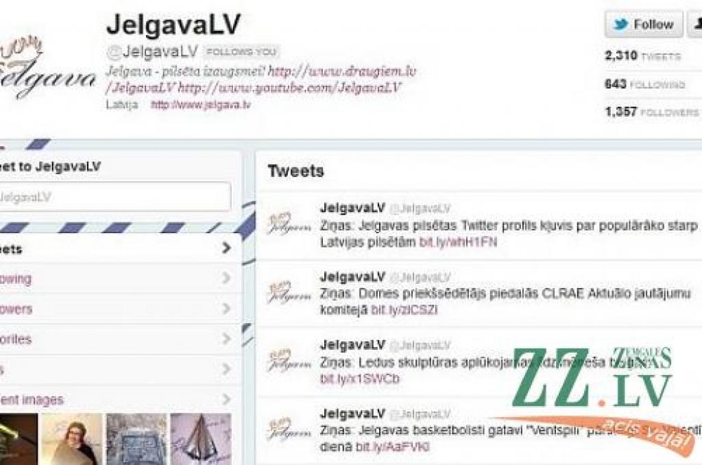 Jelgavas pilsētas Twitter profils kļuvis par populārāko pilsētu profilu