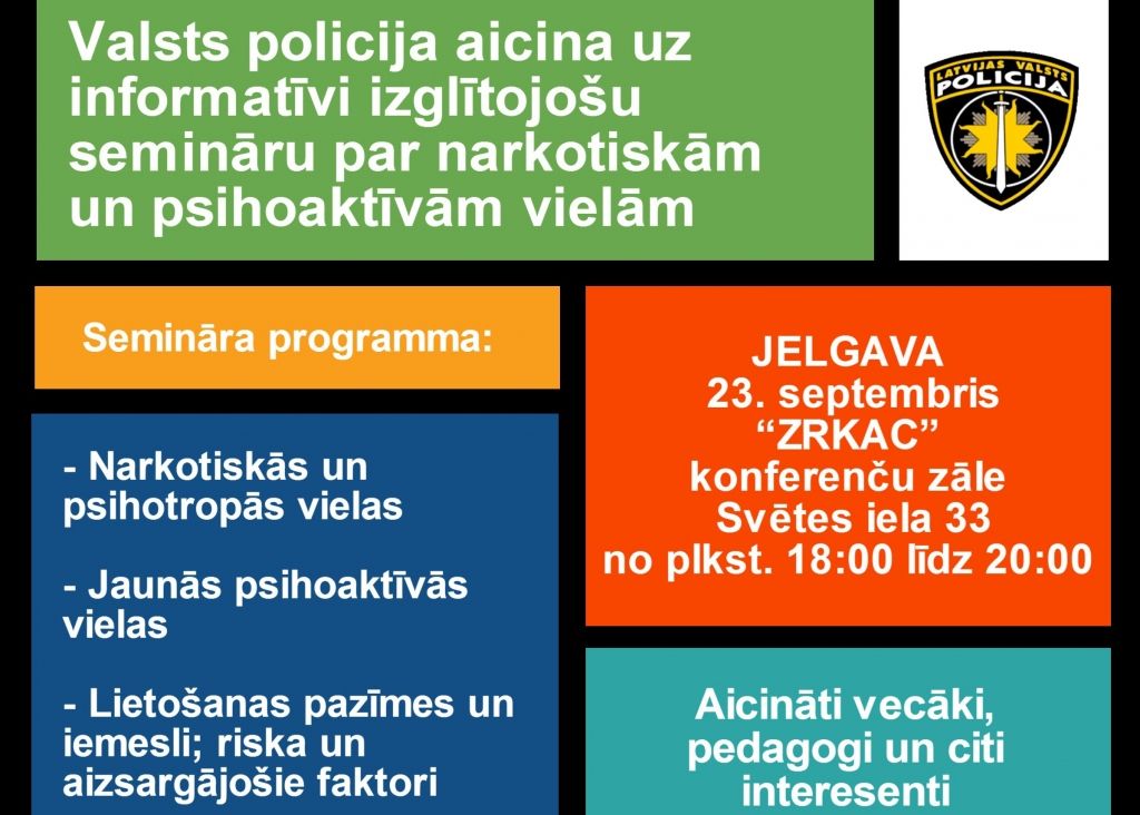 Valsts policija aicina uz semināru par narkotiskām un psihoaktīvām vielām