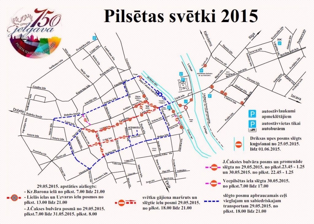 Satiksmes ierobežojumi Jelgavas pilsētas svētku laikā