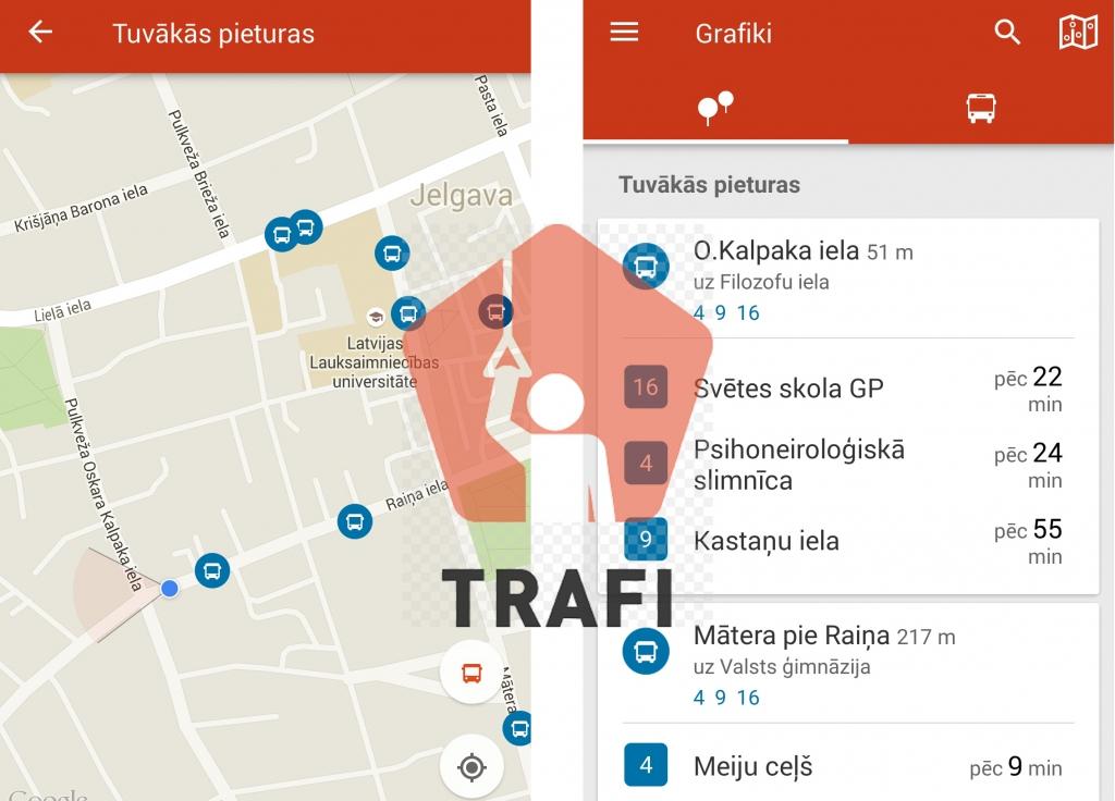 Lietotne «TRAFI» piemeklē tuvākos sabiedriskā transporta maršrutus un pieejama arī bezsaistē