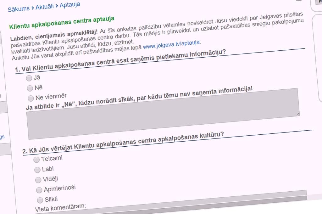 Aptaujā aicina vērtēt pašvaldības sniegto pakalpojumu kvalitāti