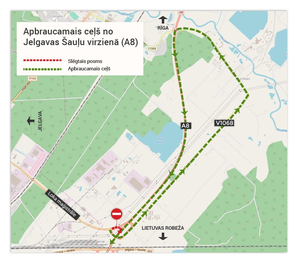 Būs slēgta uzbrauktuve no Loka maģistrāles uz Jelgavas šoseju