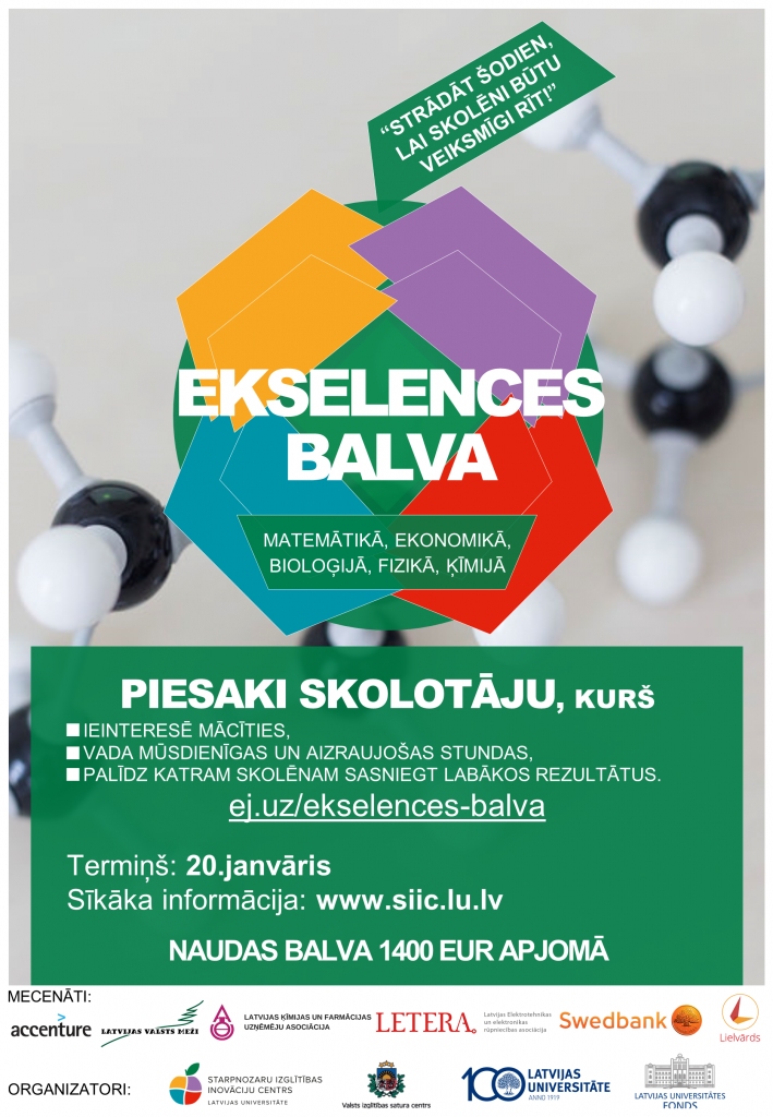 Aicina izvirzīt skolotājus “Ekselences balvai”