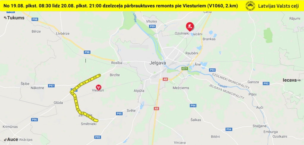 Uz divām dienām slēdz dzelzceļa pārbrauktuvi pie Jelgavas