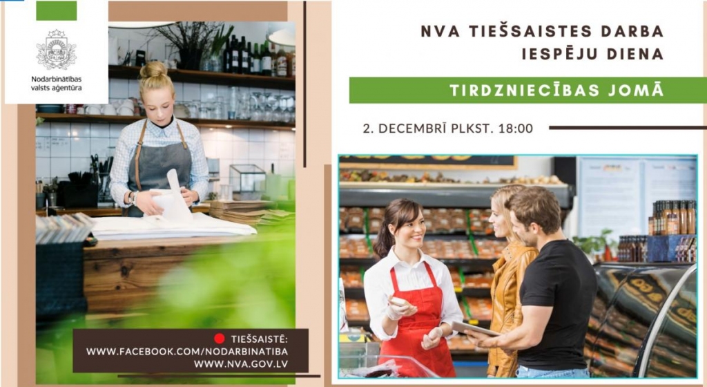 Ja interesē darbs tirdzniecībā, NVA aicina 2.decembrī piedalīties  tiešsaistes darba iespēju dienā